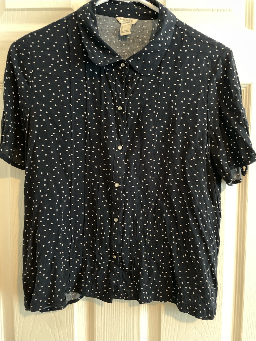 Forever 21 Navy Blue Polka Dot Button-Down Shirt